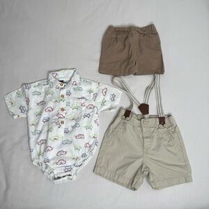 Baby Outfit Set with Car Print Onesie and Shorts
